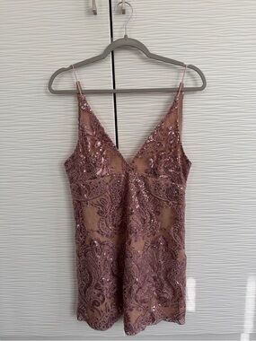 Free People Rose Pink Sequin Embroidered Mini Dress